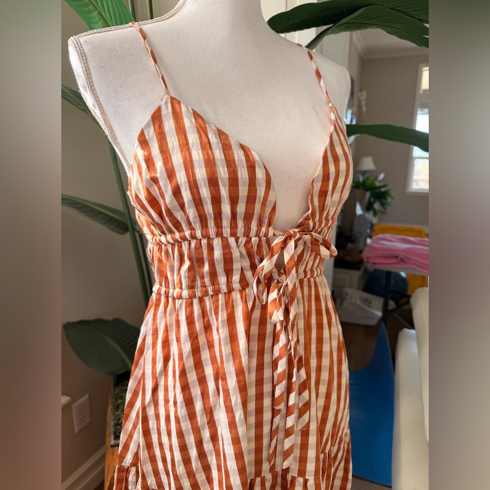 Altar'd State Rust & White Gingham Tiered Maxi Dress - Picture 5 of 6